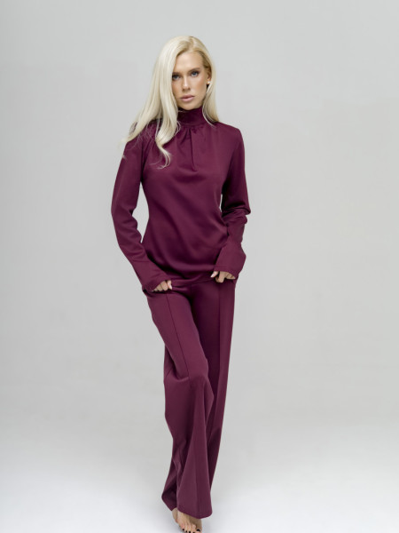 Suit, viscose, burgundy/dark